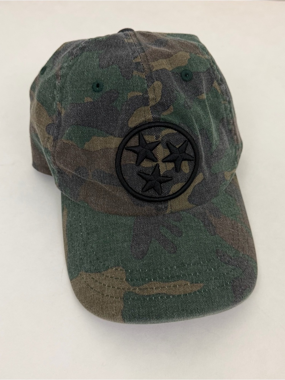 Men's Camouflage Baseball Cap with Black Triple Star Emblem
